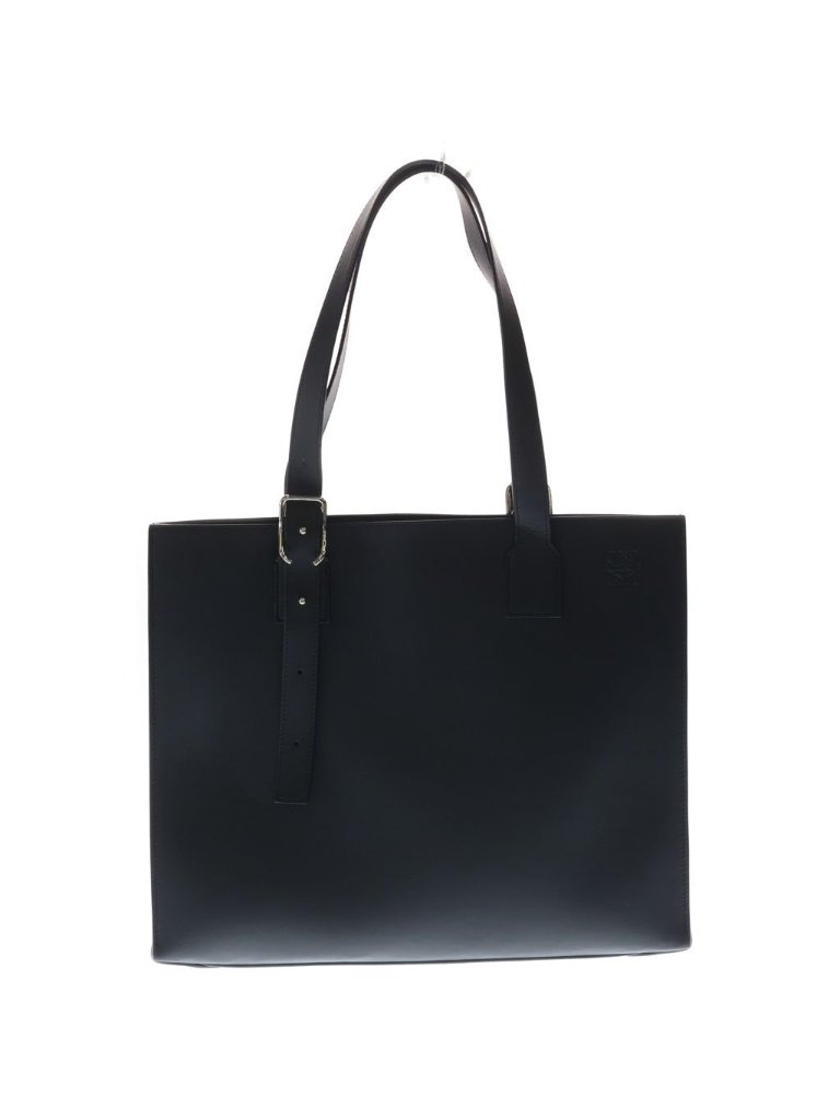 Loewe Anagram Buckle Horizontal Tote Shoulder Bag Leather Silver Black